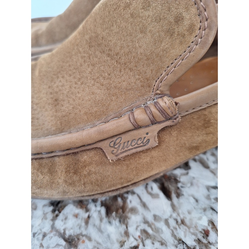 Gucci Italy Brown‎ Suede Leather Driving Loafers Mens 10D Designer Dress Loafers - Picture 8 of 14